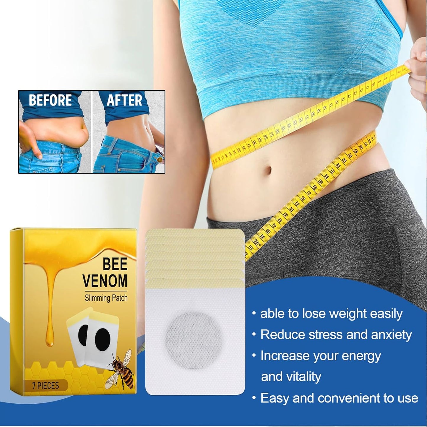 Bee Venom Lymphatic Drainage Slimming Patches, Bee Venom Plasters, Bee Venom Lymphatic Drainage Slimming Patch, Detox Slimming Patch, Suitable for People of All Ages (Pack of 3)