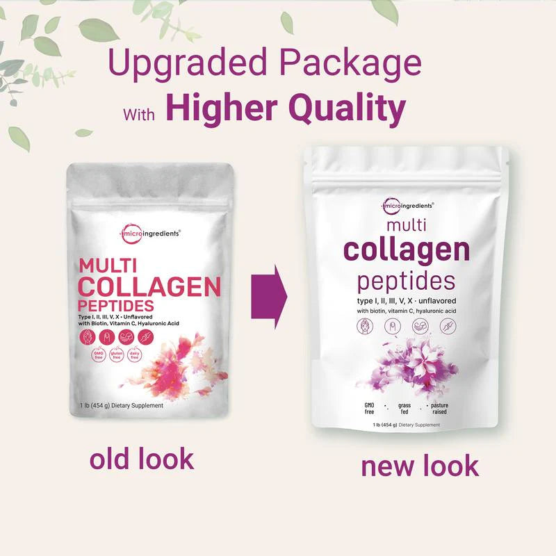 Multi Collagen Peptides - Hydrolyzed Protein Peptides with Hyaluronic Acid, Biotin & Vitamin C - Unflavored