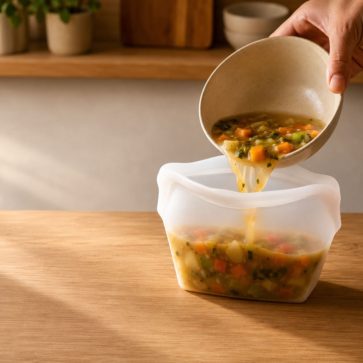 Stand-Up Food-Grade Silicone Storage Bag, 4-Cup
