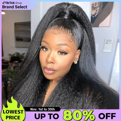 🔥Pre-Cut Lace Kinky Straight 360 Full Lace Frontal Glueless Wig With Invisi Drawstring Pre Plucked Human Hair Wig