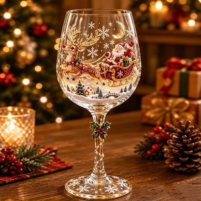 Reindeer and sleigh Christmas wine glass