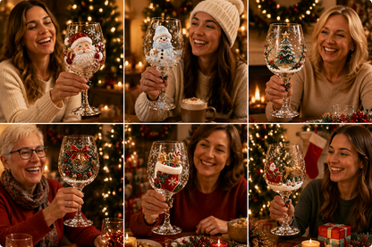 Handcrafted 3D Christmas Wine Glass