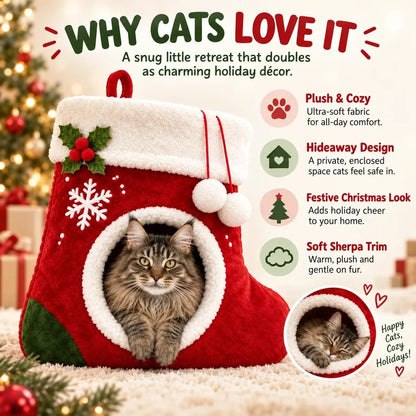 Christmas Stocking Shaped Plush Cat Bed Cave