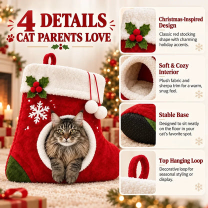 Christmas Stocking Shaped Plush Cat Bed Cave