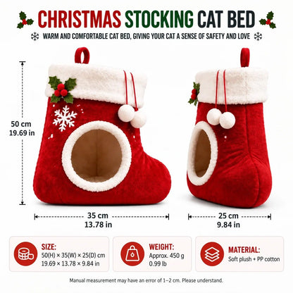 Christmas Stocking Shaped Plush Cat Bed Cave