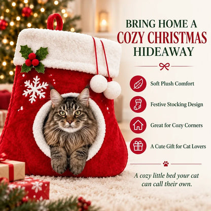 Christmas Stocking Shaped Plush Cat Bed Cave