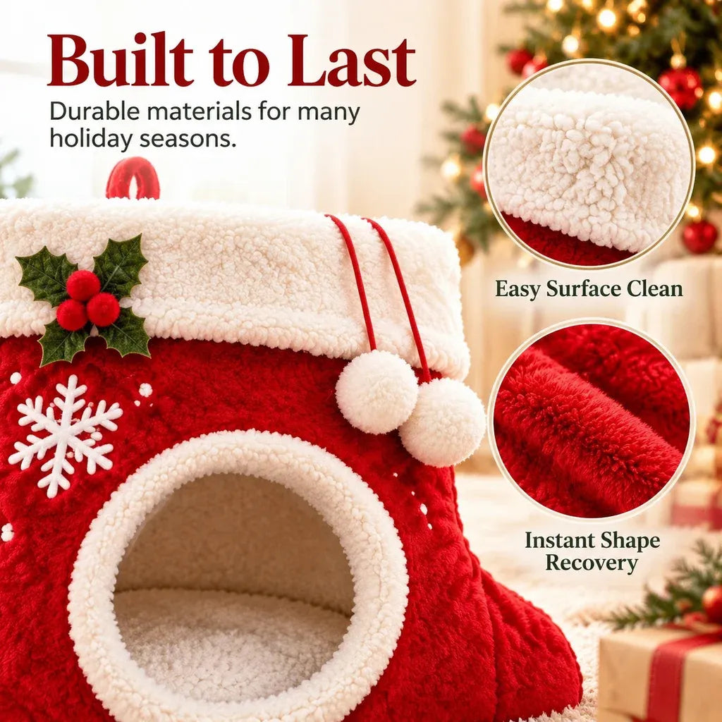 Opening and plush lining of Christmas stocking bed