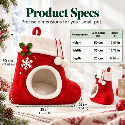 Christmas Stocking Shaped Plush Cat Bed Cave