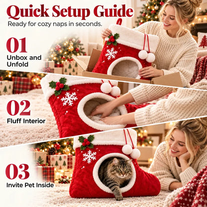 Christmas Stocking Shaped Plush Cat Bed Cave