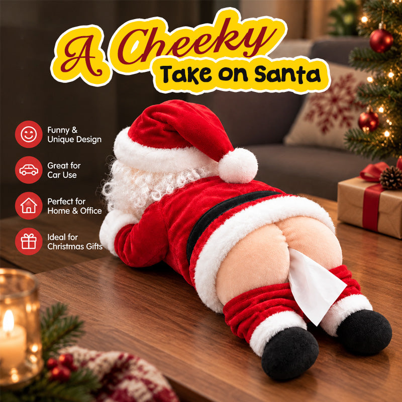 Santa tissue holder with red suit and white trim