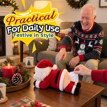Santa tissue holder on a Christmas living room table