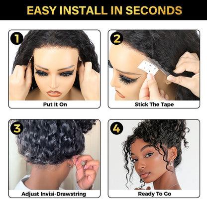 🔥Pre-Cut Lace Kinky Straight 360 Full Lace Frontal Glueless Wig With Invisi Drawstring Pre Plucked Human Hair Wig