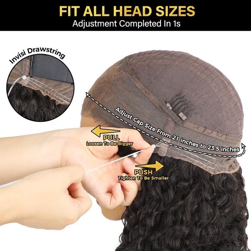 🔥Pre-Cut Lace Kinky Straight 360 Full Lace Frontal Glueless Wig With Invisi Drawstring Pre Plucked Human Hair Wig