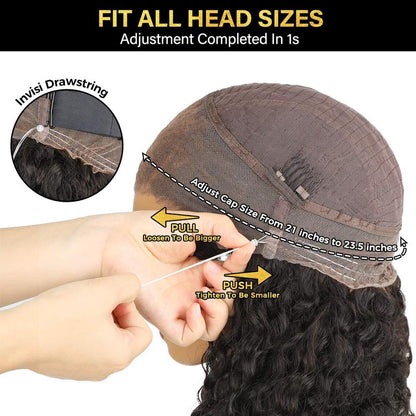 🔥Pre-Cut Lace Kinky Straight 360 Full Lace Frontal Glueless Wig With Invisi Drawstring Pre Plucked Human Hair Wig