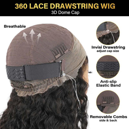 🔥Pre-Cut Lace Kinky Straight 360 Full Lace Frontal Glueless Wig With Invisi Drawstring Pre Plucked Human Hair Wig