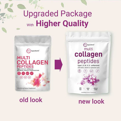 Multi Collagen Peptides  - Hydrolyzed Protein Peptides  with Hyaluronic Acid, Biotin & Vitamin C - Unflavored