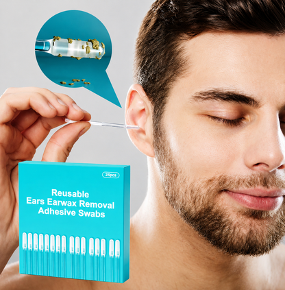 🥳2026 HOT SALE🥳💞50K+ SOLD! 🔥 Limit Time Offer!!! BUY 1 GET 1 FREE!!!🛒💨24 PCS Sticky Ear Wax Removal Kit, Reusable Adhesive Ear Cleaner with Dust Cover