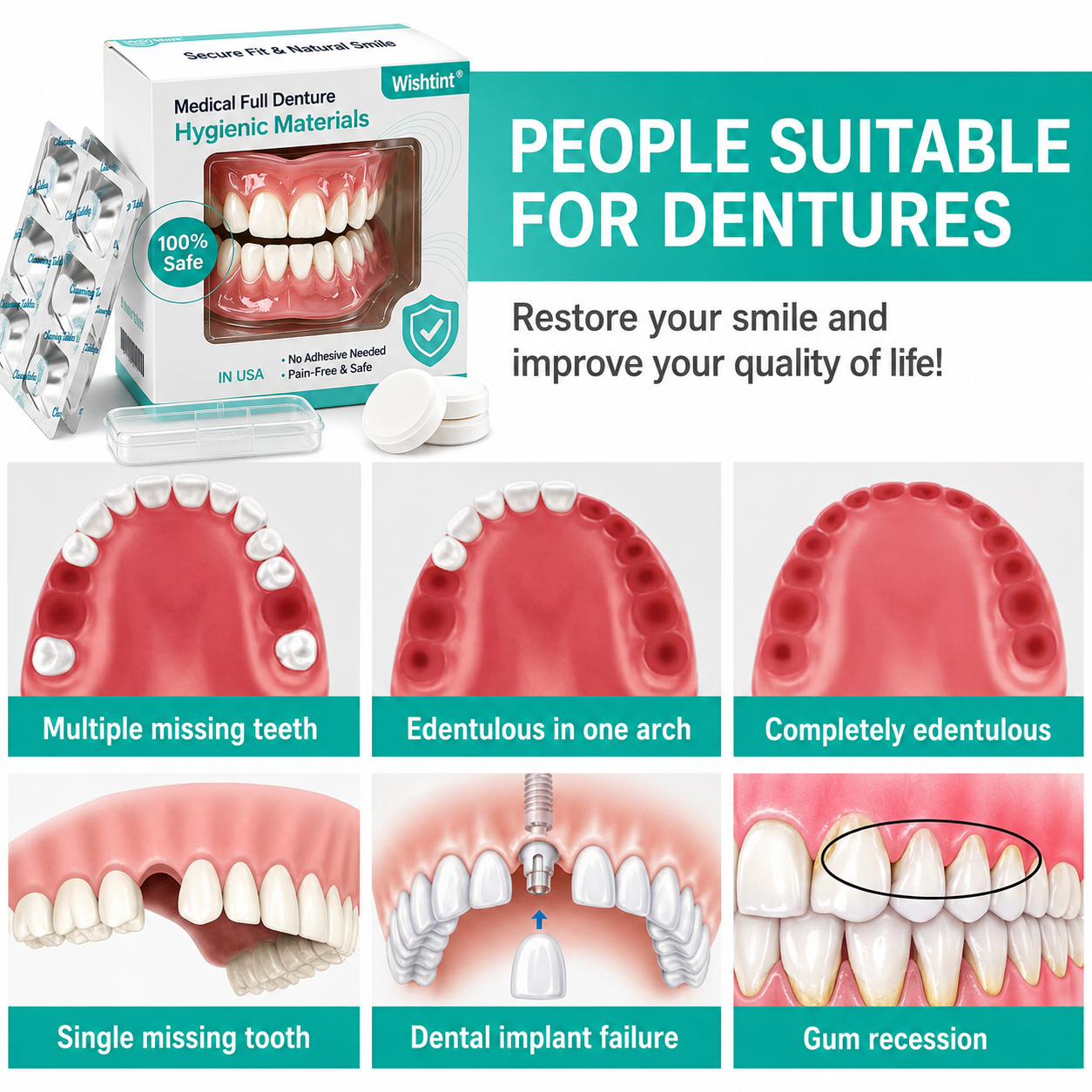 🦷Medical Full Denture with Strong Suction ✅ Made and Shipped from the（USA）