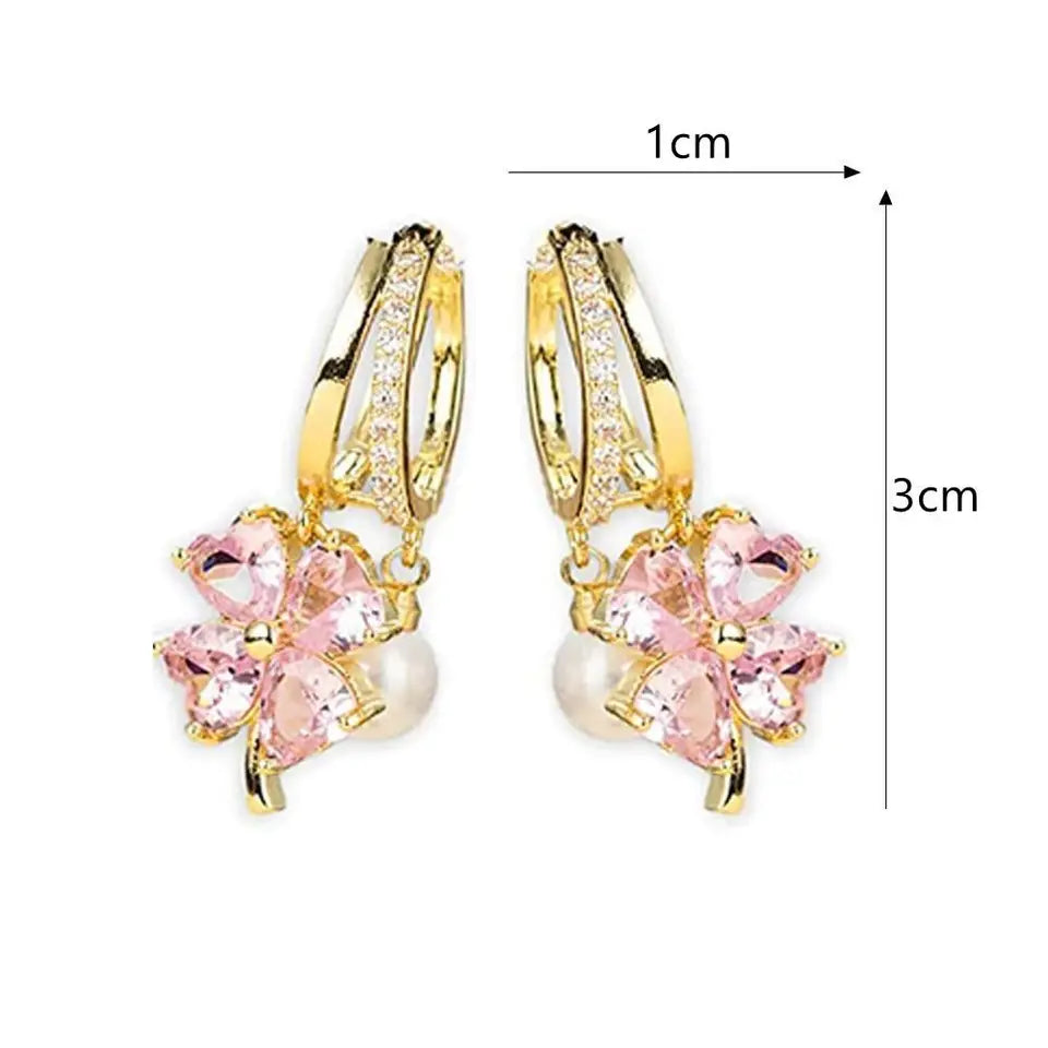 Germanium Earrings Lymphatic Magnetotherapy for Weight Loss Purple Crystal Four-Leaf Flower Pearl New Light Luxury Ear Accessor