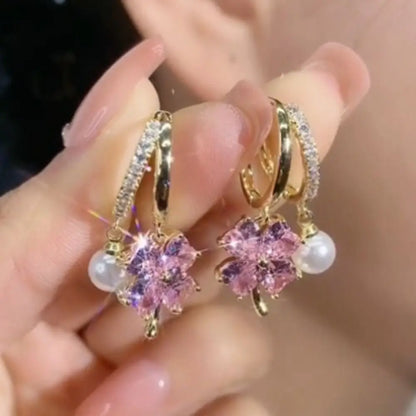 Germanium Earrings Lymphatic Magnetotherapy for Weight Loss Purple Crystal Four-Leaf Flower Pearl New Light Luxury Ear Accessor