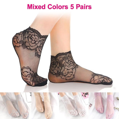 Floral Trim Boat Lace Socks