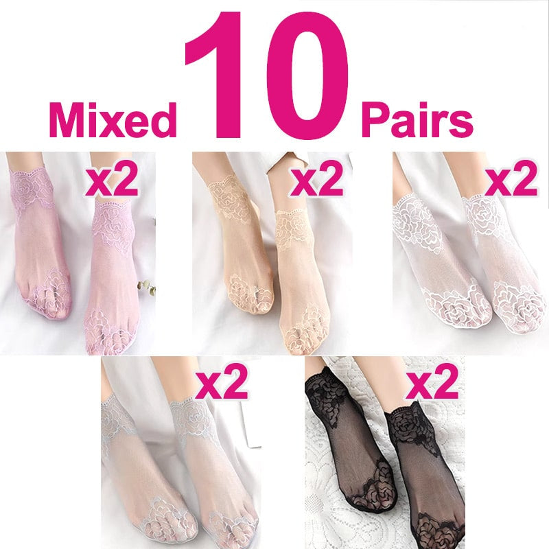 Floral Trim Boat Lace Socks