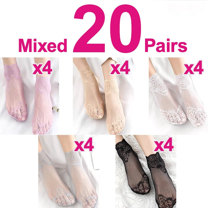Floral Trim Boat Lace Socks