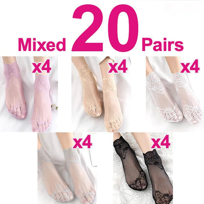 Floral Trim Boat Lace Socks