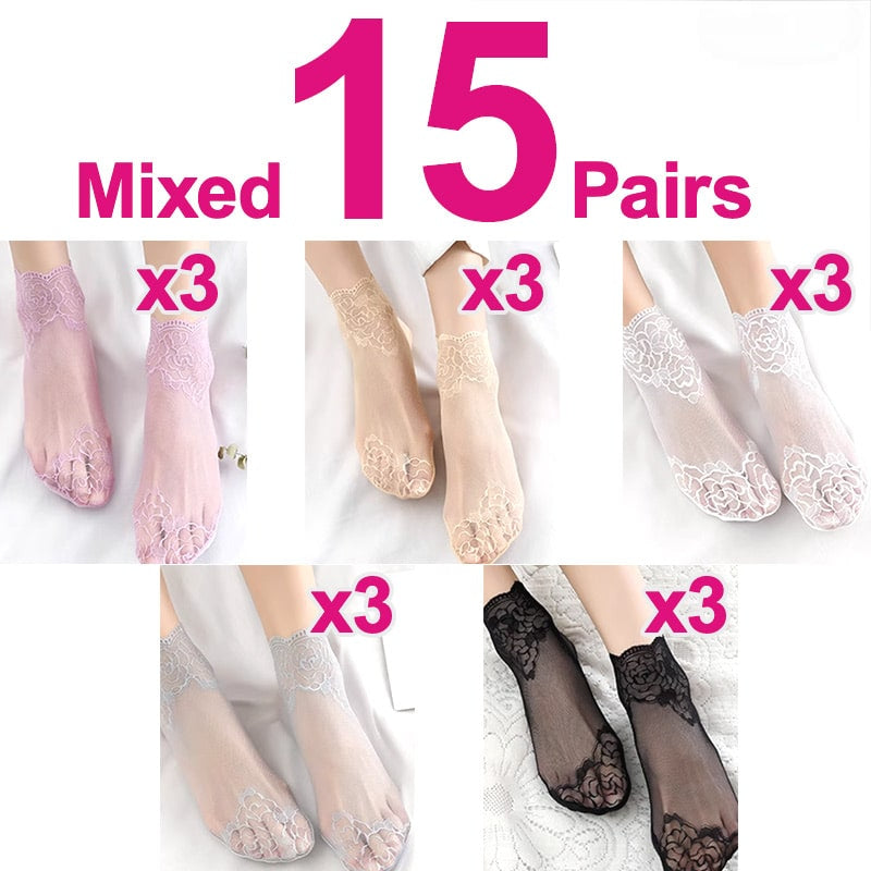 Floral Trim Boat Lace Socks