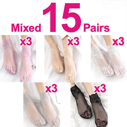 Floral Trim Boat Lace Socks
