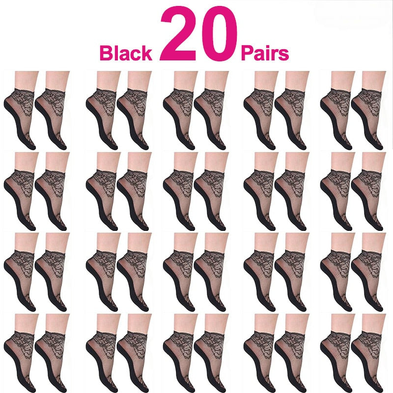 Floral Trim Boat Lace Socks