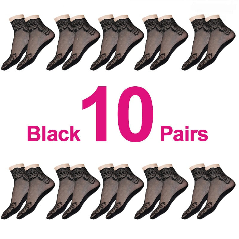 Floral Trim Boat Lace Socks