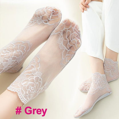 Floral Trim Boat Lace Socks
