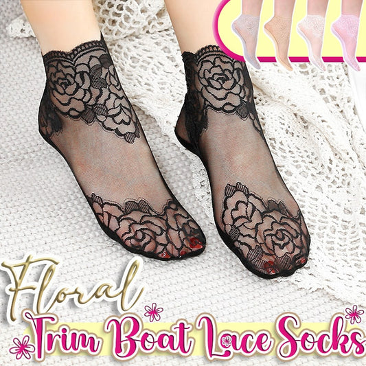 Floral Trim Boat Lace Socks