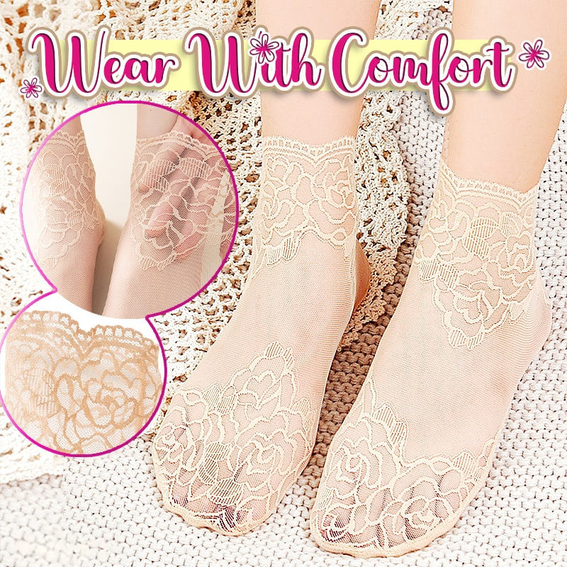 Floral Trim Boat Lace Socks