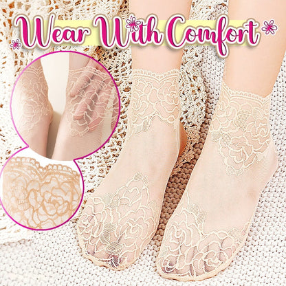 Floral Trim Boat Lace Socks