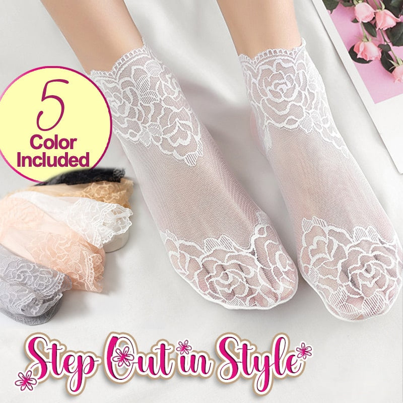 Floral Trim Boat Lace Socks
